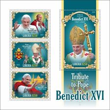Hołd papieżowi Benedyktowi XVI papieżowi Janowi Pawłowi II MNH znaczki 2023 Liberia M/S