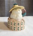 Resin White Cat in a Hat Box Ornament Vintage Holiday Gift Animal Decor - 2.5