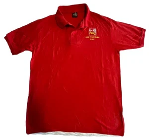 Vintage neu Old Stock 80er Jahre Camp Thunderbird Staff rotes Poloshirt 50/50 BSA Large - Bild 1 von 7