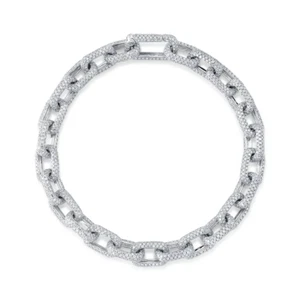 14K White Gold Diamond Paper Clip Bracelet Link Natural 8.49CT Round Cut Pave - Picture 1 of 4