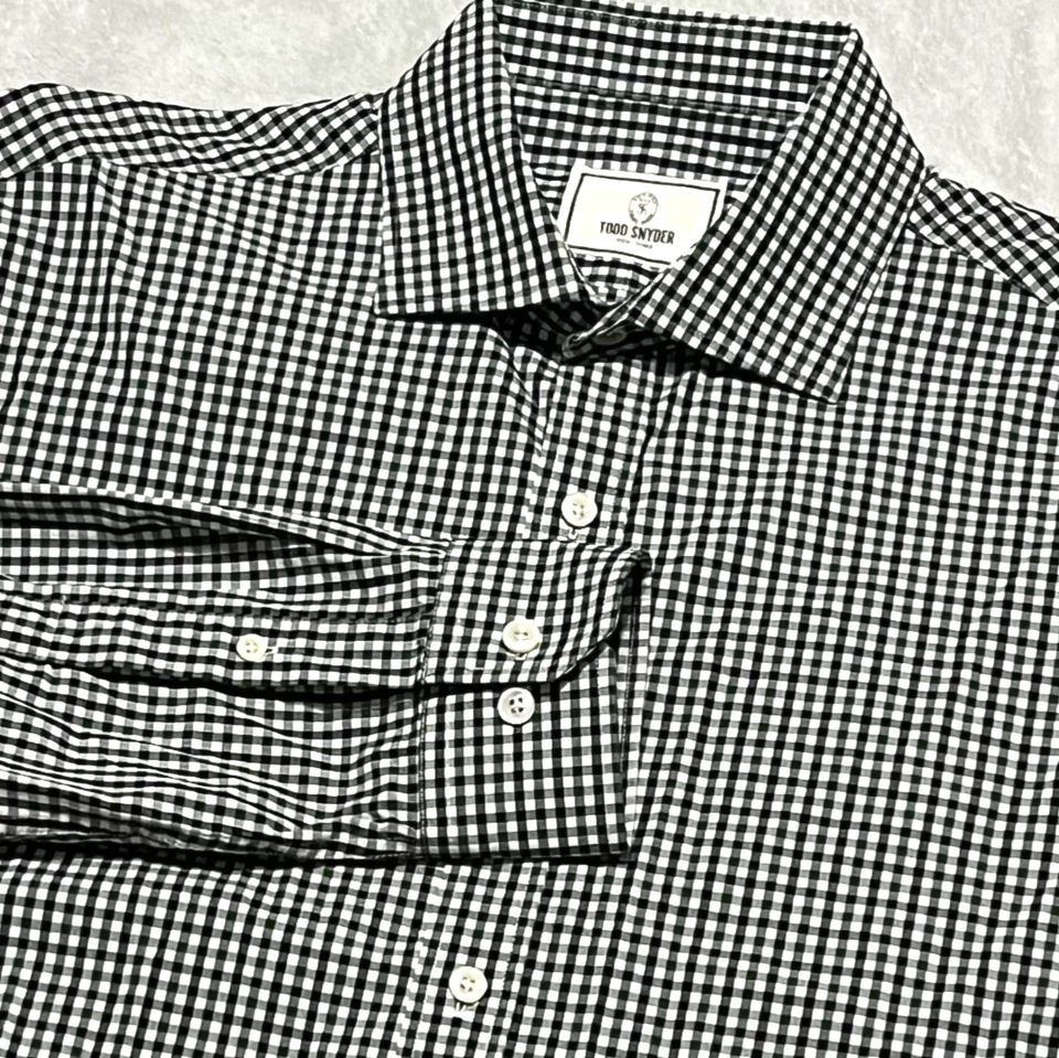 Camisa de vestir para hombre Todd Snyder 16,5 34/35 negra verde a cuadros guinga calce clásico Foto 1 de 4