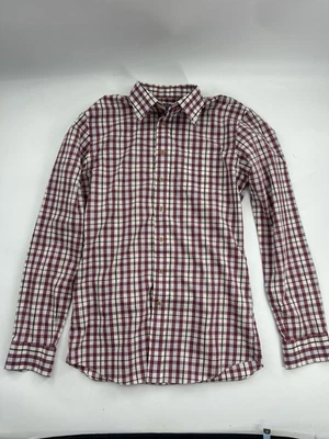 Camisa de vestir Enro sin hierro para hombre con botones borgoña a cuadros talla LT Foto 1 de 4