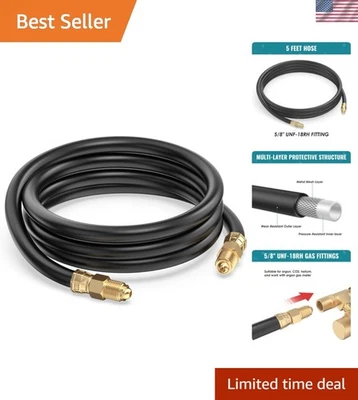 Durable 5FT High-Pressure Welding Hose for Argon & CO2 with Brass Fittings Foto 1 de 4