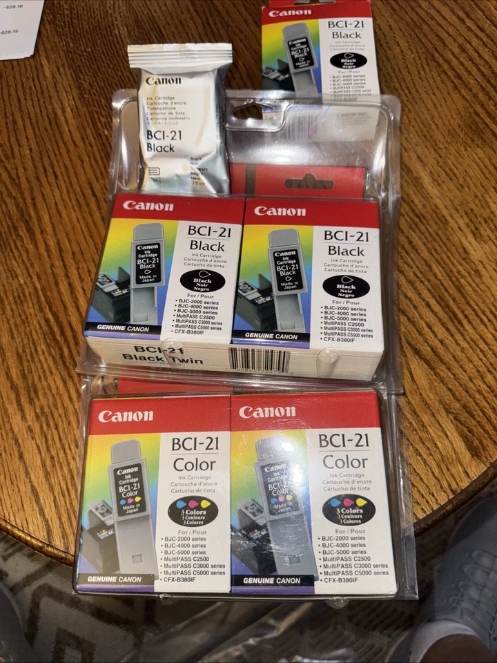Lote genuino de 6 cartuchos de tinta nuevos Canon BCI-21 negro (4) y (2) color Foto 1 de 4