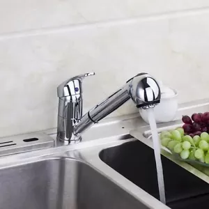 Chrome Kitchen Single Handle Basin Sink Faucet Pull Out Spray Swivel Mixer Taps - Picture 1 of 4
