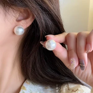 Half round Pearl Clip Earrings No Hole Ear Clips Geometric Pearl Clip on Earring - Picture 1 of 6
