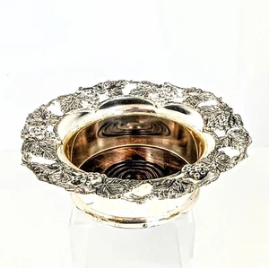 Sottobicchiere bottiglia vino champagne vintage foglia d'uva bordato tondo placcato argento 7,5" - Foto 1 di 8