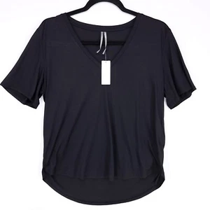 Anthropologie Black T Shirt Size Small Flowy Short Sleeve V-Neck Basics Tee - Picture 1 of 13