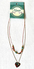 Girls Necklace Double Strand Messu Pink Green Heart Pendant