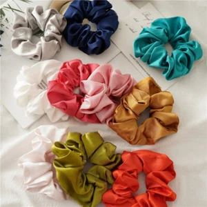 Soft Satin Solid Hair Scrunchies Solid Elastic Hair Bands Ponytail Hair Tie Rope - Picture 1 of 20