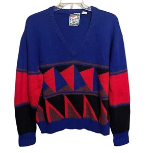 Concrete Men VTG Geometric Sweater Pullover Sz XL Multicolor Crew Neck Wool - Picture 1 of 9