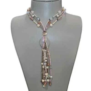 Collar de cuentas para mujer llamativo plata rosa pálido beige borla nuevo sin etiquetas - Imagen 1 de 4