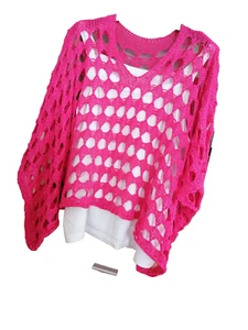 Damen Sommer Überwurf Lochmuster Poncho Pullover pink Unisize,Größe 46 bis 52 - Bild 1 von 5