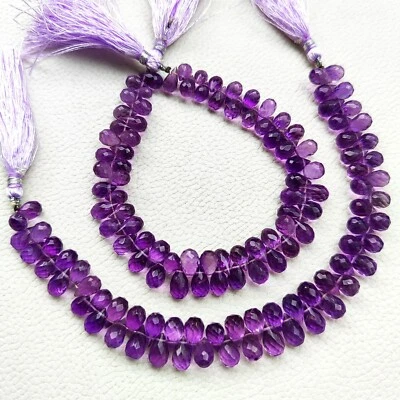 Piedras preciosas de amatista natural tamaño 9x5 mm facetadas lágrima cuentas briolette hilo de 8" Foto 1 de 4