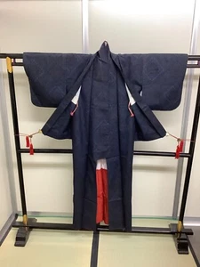 Japanischer Vintage Kimono Haori Set Marineblau Oshima Teurer Schmutz 59,4 oder 27,9 Zoll - Bild 1 von 19