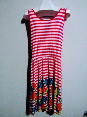 DREAM OUT LOUD JUNIOR WOMAN LARGE ( L ) SUNDRESS PINK/WHITE STRIPE/FLORAL  NWT - Image 1 of 2