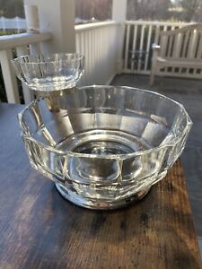 Vintage 80s Clear Glass and Silver Plate Chip & Dip Set