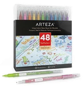 ARTEZA TwiMarkers Brush Pens Set of 48 Colors, Dual Tip Markers NEW - Picture 1 of 3