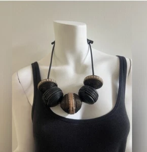 Giulia Boccafogli Black Leather Chunky Statement Necklace - Picture 1 of 5