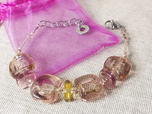 Antica Murrina Pink Square Glass Bead Bracelet - Picture 1 of 5