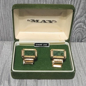 Vintage May Company echte Jade Manschettenknöpfe goldfarben neu in Box Macy's - Bild 1 von 4
