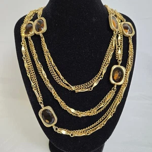Vintage 1967 Sarah Coventry Golden Embers Topas Glas Schicht Halskette - Bild 1 von 5