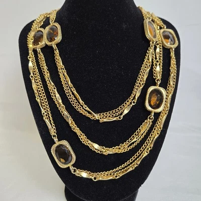 Vtg 1967 Sarah Coventry Golden Embers Topaz Glass Layering Necklace - Image 1 of 4