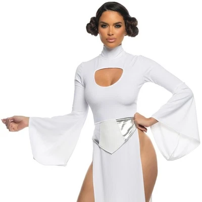 Disfraz de Princesa Galaxy Vestido Largo Blanco Mangas Acampanadas Cuello Alto Cinturón Leia 6564 Foto 1 de 4