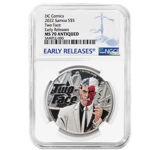 2022 Samoa $ 5 1oz Silber DC Comics zweiseitig antik hochrelief proof wie Co... - Bild 1 von 3
