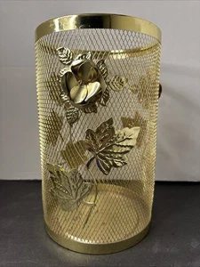 Vintage Hollywood Regency goldfarben Metallgeflecht Blumen Akzent Mülleimer - Bild 1 von 11