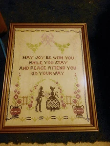 Antique Vintage Cross Stitch Sampler May Joy Be With You while you stay - Picture 1 of 6