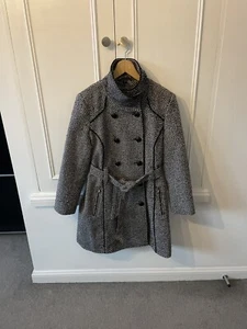 Guess Pea Coat women's wool blend black white lined Size Large - Picture 1 of 13