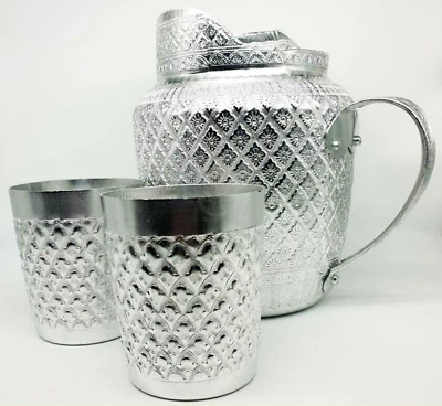 Jarra jarra taza aluminio agua líquida vintage tailandés plata conjunto Foto 1 de 4