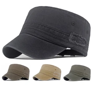 Men Solid Army Hat Cadet Combat Military Duckbill Flat Sun Baseball Cap HY24063 - Picture 1 of 13