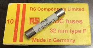 1 X RS PRO 800mA F Ceramic Cartridge Fuse, 6.3 x 32mm Uk Seller Free P+P - Picture 1 of 3