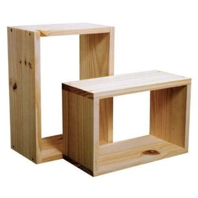 Natural Wood Modular Shelves - Wall-Mounted Cube Storage Unit, Set of 2 - Image 1 of 3
