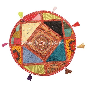 Multicoloured 55 cm Medium Vintage Patchwork Floor Pillow Ottoman Pouf Cover - Picture 1 of 6