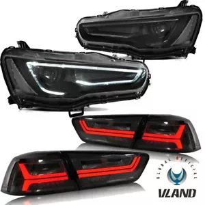 For 2008-2017 Mitsubishi Lancer & EVO X Audi Style BLACK Headlights+Tail Lights - Picture 1 of 24