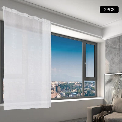 1 Pair White Knitted Floral Lace Curtains Living Room Curtains Drape 108" x 100" - Image 1 of 4