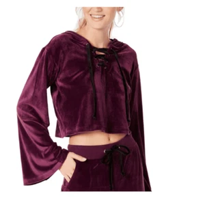 Material Girl Juniors L Plum Purple Cropped Velour Hoodie MSRP $45 - Picture 1 of 11