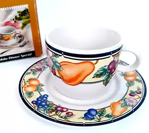 Oneida Set 2 tazze e piattini vintage orchidea gres nuovi vecchio stock in scatola - Foto 1 di 8