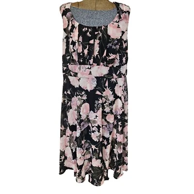 Vestido sin mangas floral Connected Apparel para mujer 18W negro rosa poliéster Foto 1 de 4
