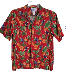 Camisa Hawaiana De Colección RJC Para Hombres L Roja Floral Guacamayo Loro Aves Tropicales Algodón EE. UU. - Imagen 1 de 16