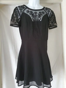 Kimchi Blue Black Lace Skater Dress Size Small Sheer Outer Button Back C32" L29" - Picture 1 of 17