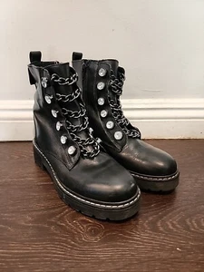 Kurt Geiger Black combat boots With Chains And Crystal Size 36.5/6 - Picture 1 of 13