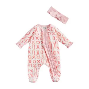 Mud Pie XO Rosa Reißverschluss Fuß Schläfer & Stirnband Set 3-6 Monate - Bild 1 von 2