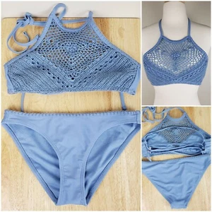 🏖IKA-KUL 2-teiliges Bikini Häkel Boho Neckholder Top Gr. XS Bademode blau verstellbarer Rücken - Bild 1 von 6