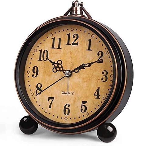 Vintage Analog Alarm Clock, 5.25 inch Small Silent Desk Clock Cover