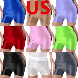 Pantalones Cortos Para Mujer EE. UU. Aceite Brillante Cintura Alta Entrenamiento Gimnasio Baile Caliente Bikinis Yoga - Imagen 1 de 57