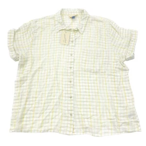 Universal Thread Womens Size XL Short Sleeve Button Up Shirt Plaid Cream - Picture 1 of 11